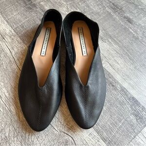 Zara Black Leather Minimalist Ballet Flats Slip On Shoes EU 38
